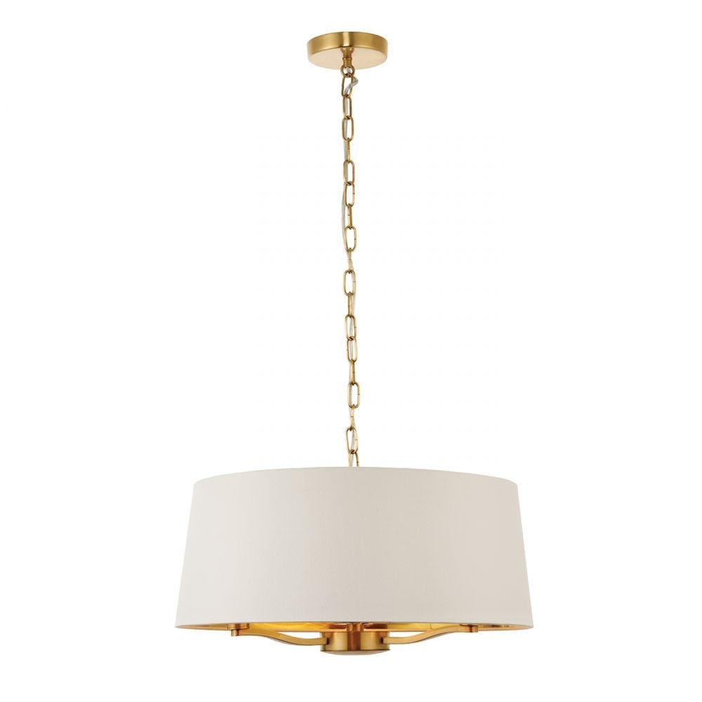 Harvey Stylish Ceiling Pendant In Brushed Gold With Vintage White Shade 67667