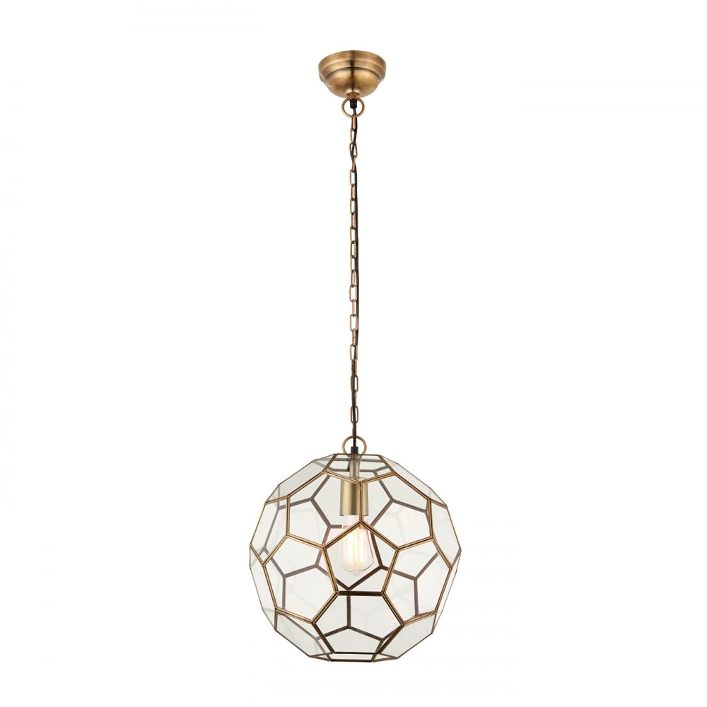 Miele Unique Ceiling Pendant Light In Antique Brass Finish With Glass Panels 69784