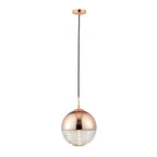 Paloma Stylish Ceiling Pendant Light In Copper Finish And Ribbed Spherical Glass 68956