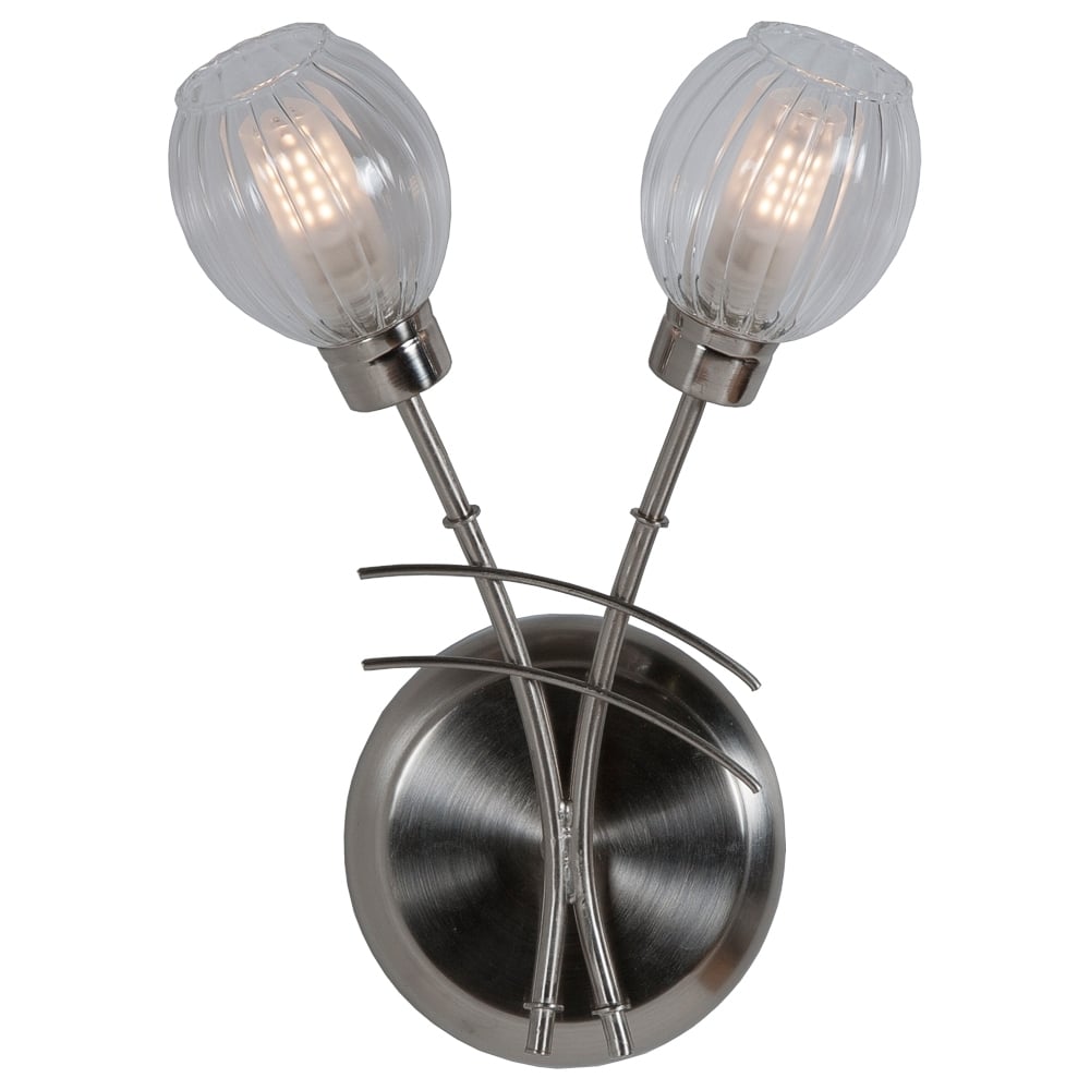 Modern Stylish 2 Light Wall Light In Satin Nickel Finish And Glass Shade