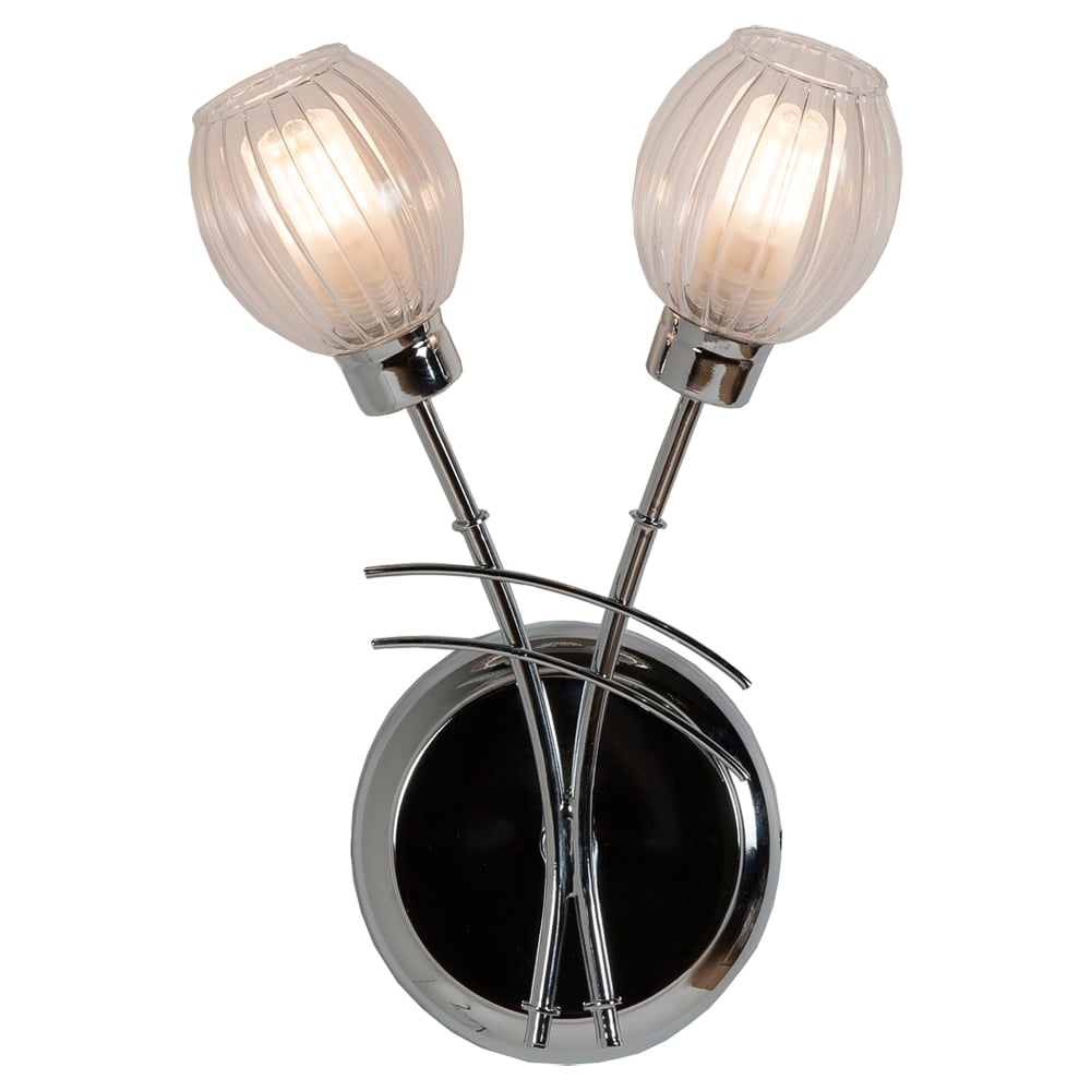 Modern Stylish 2 Light Wall Light In Chrome Finish And Glass Shade