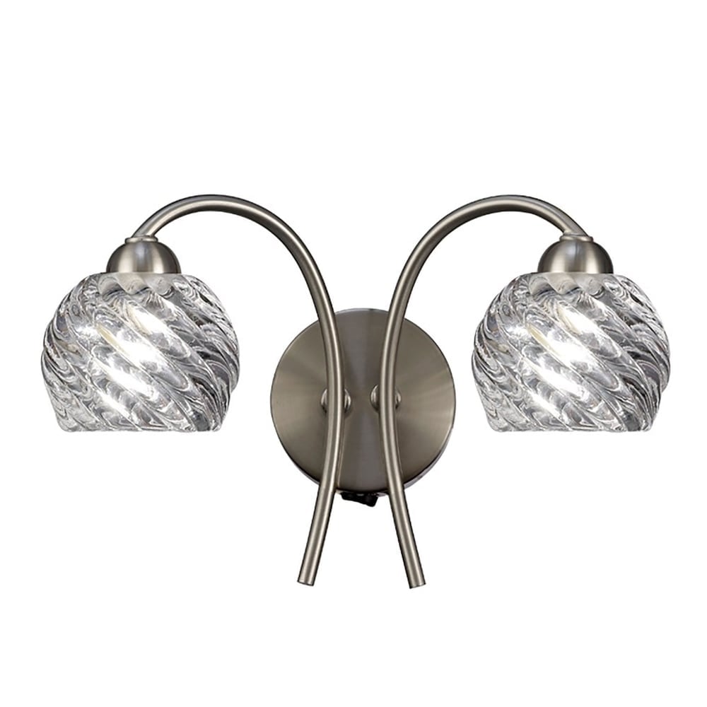 Stylish 2 Light Wall Light In Satin Nickel Finish With Glass Shades F2357/2