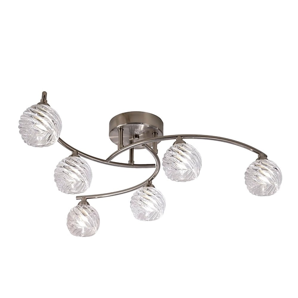 Stylish 6 Light Semi Flush Ceiling Light In Satin Nickel Finish With Glass Shades F2357/6
