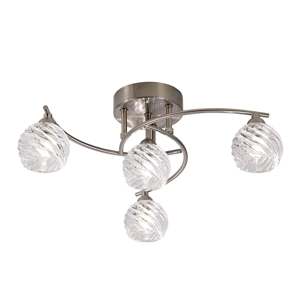 Stylish 4 Light Semi Flush Ceiling Light In Satin Nickel Finish With Glass Shades F2357/4