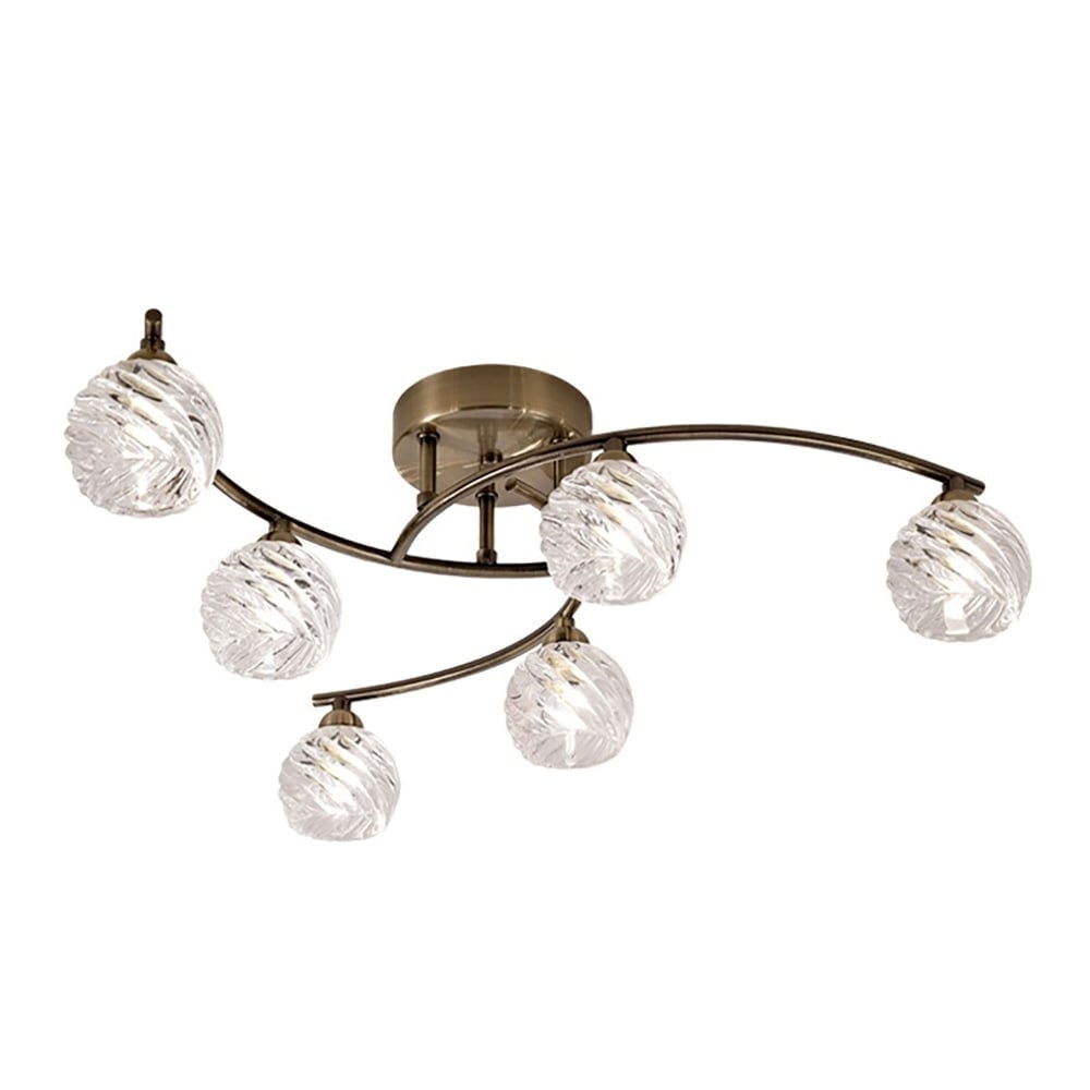 Stylish 6 Light Semi Flush Ceiling Light In Bronze Finish With Glass Shades F2358/6