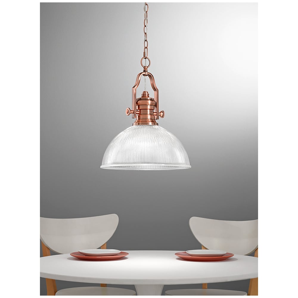 Diner Ribbed Glass Ceiling Pendant Light In Antique Copper Finish SUS113/955