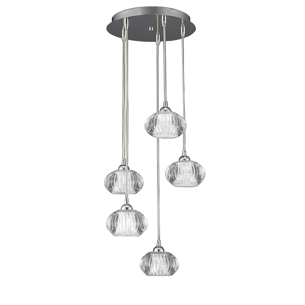 5 Light Ceiling Pendant With Clear  Glass Shades F2344/5