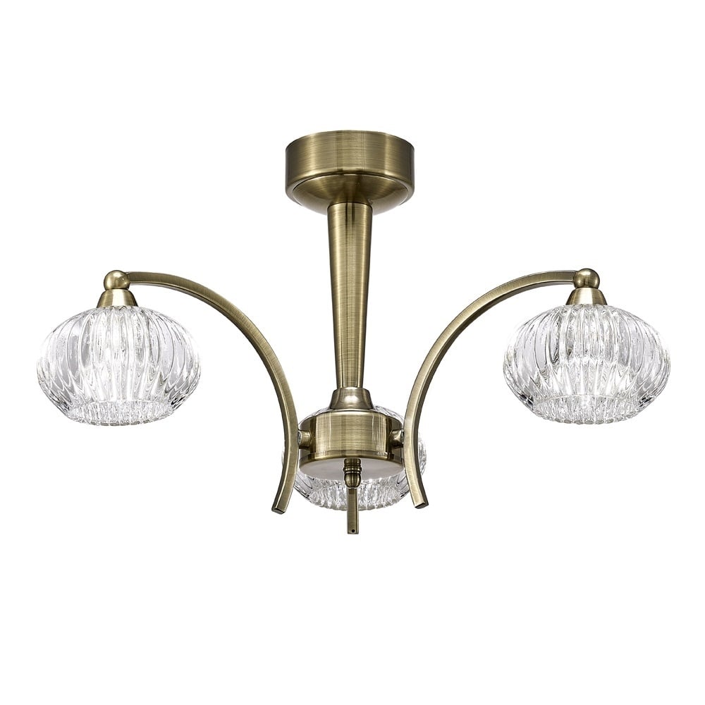 3 Light Ceiling Fitting In Bronze With Ribbed Glass Shades F2336/3