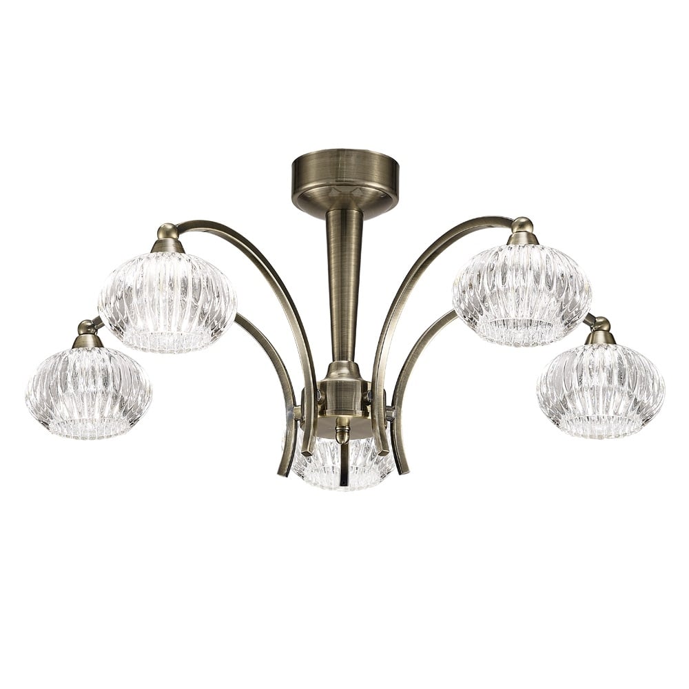 5 Light Ceiling Fitting In Bronze With Ribbed Glass Shades F2336/5