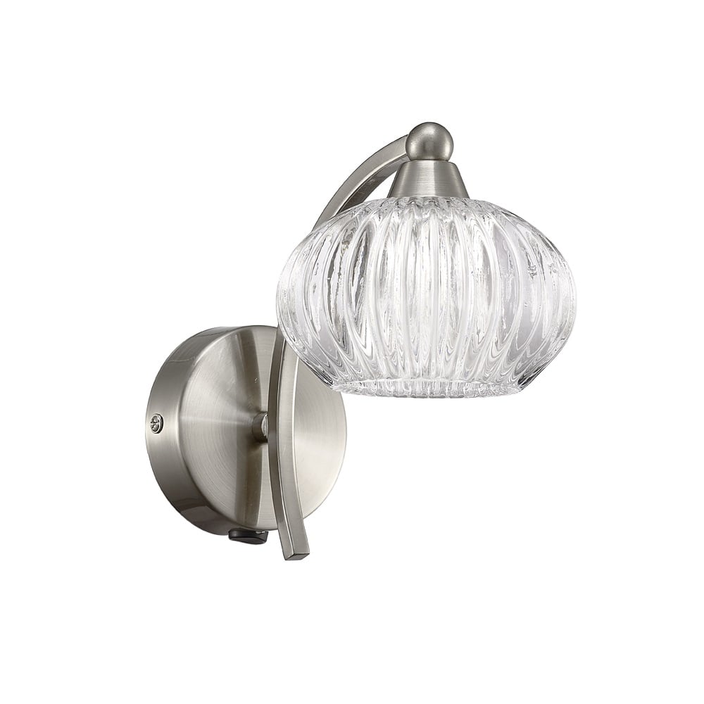 Single Wall Light In Satin Nickel With Ribbed Glass Shade F2335/1
