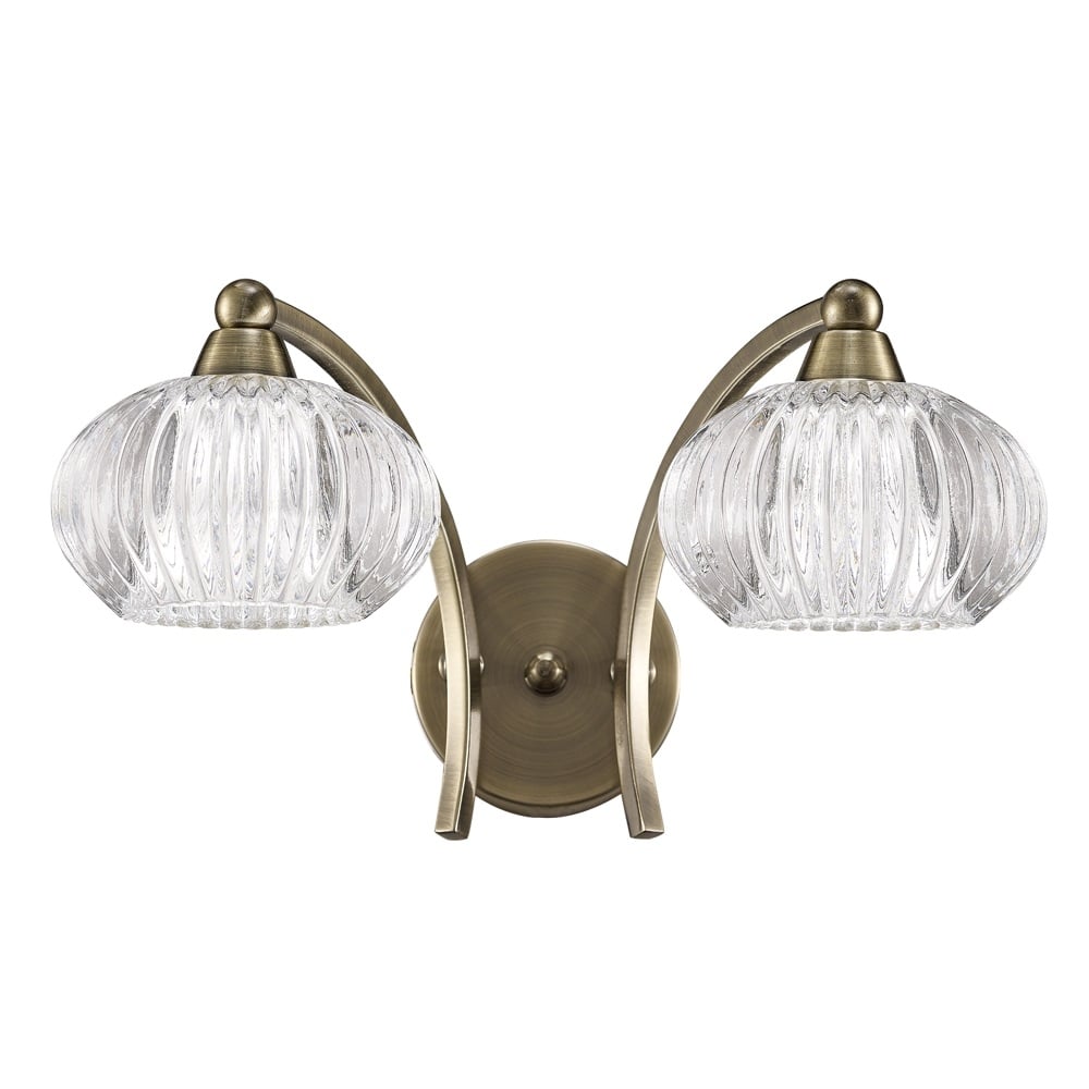 2 Light Wall Light In Bronze With Ribbed Glass Shades F2336/2