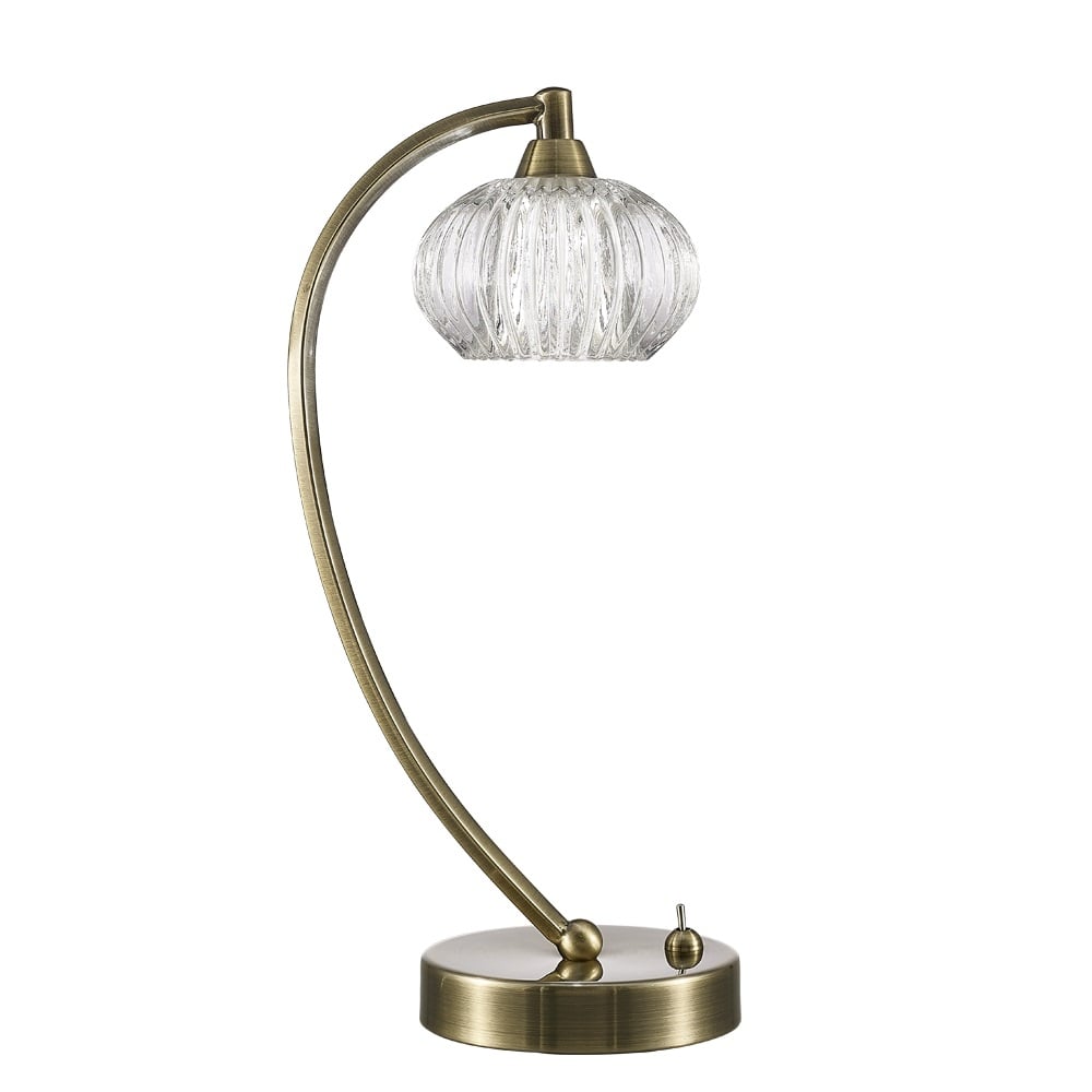 Table Lamp In Bronze With Ribbed Glass Shade