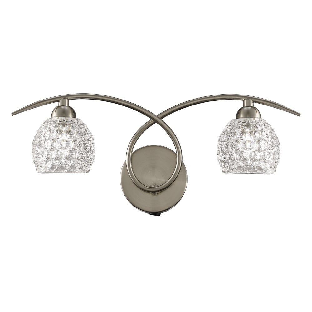 2 Light Wall Light In Satin Nickel Finish With Glass Shades F2347/2