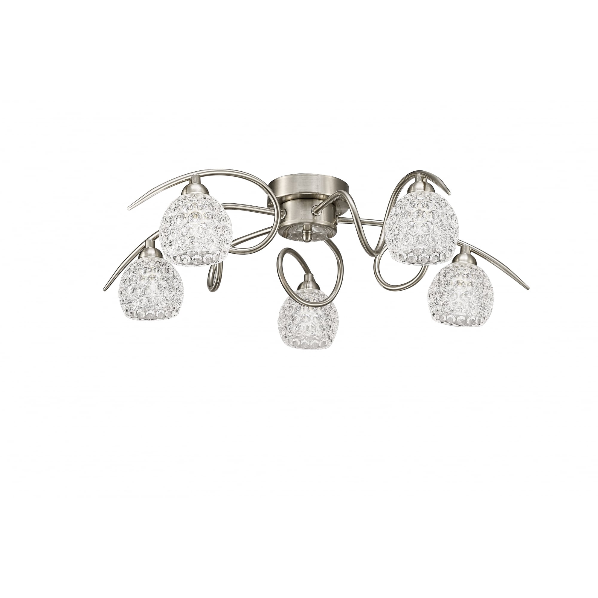 5 Light Semi Flush Ceiling Fitting In Satin Nickel With Glass Shades F2347/5