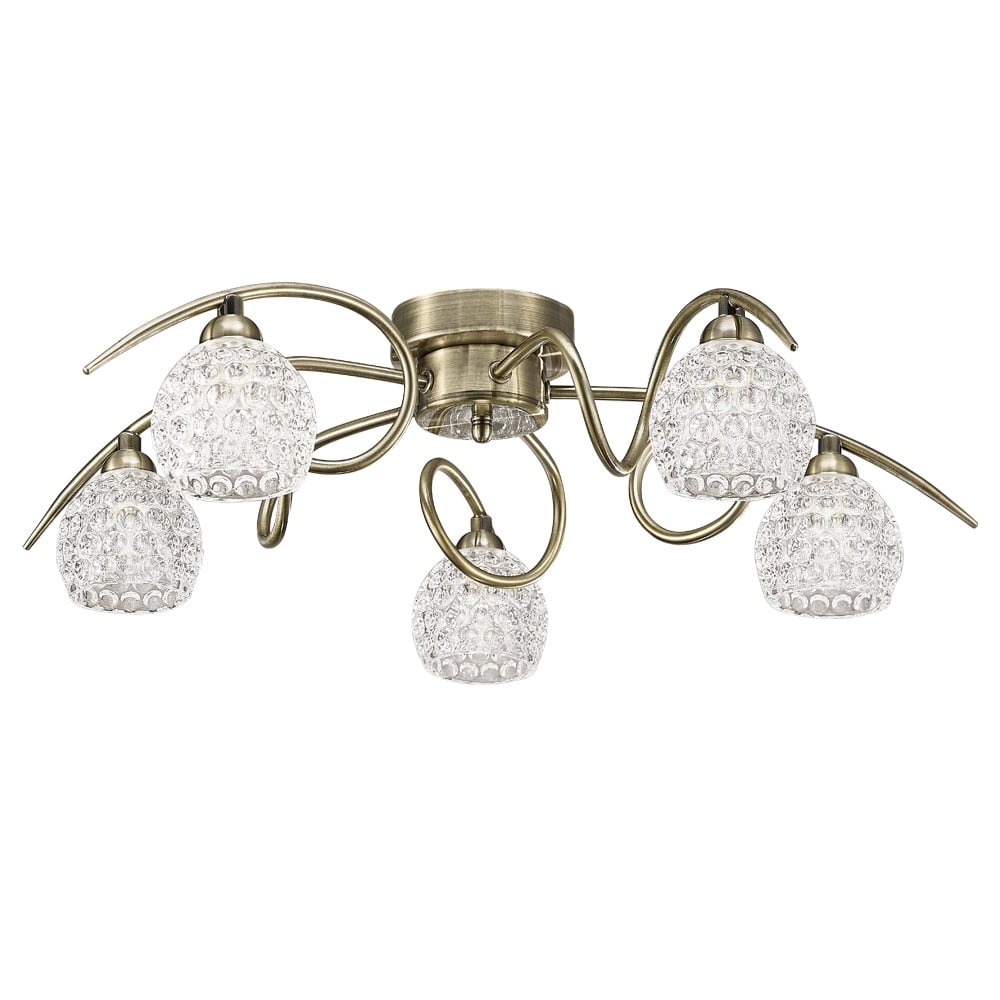 5 Light Semi Flush Ceiling Fitting In Bronze With Glass Shades F2348/5