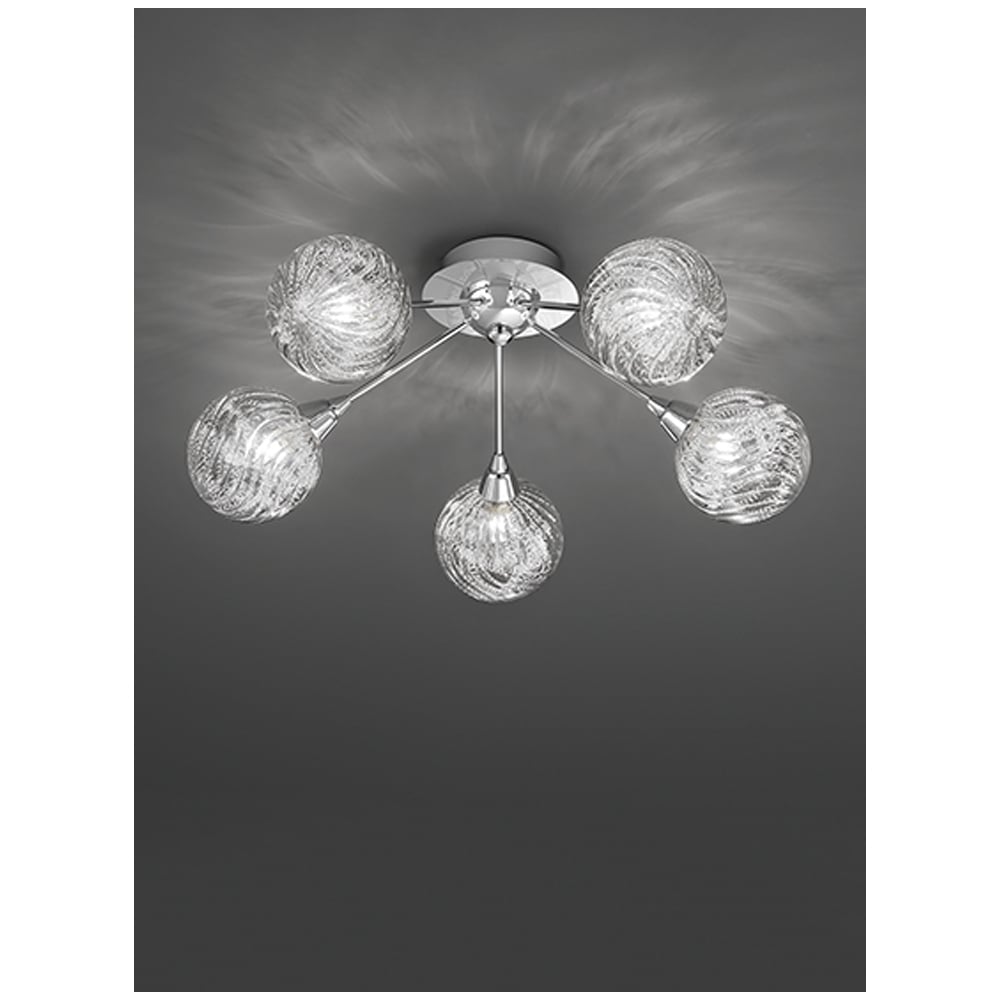 Modern 5 Light Semi Flush Ceiling Fitting In Chrome With Glass Spheres F2329/5