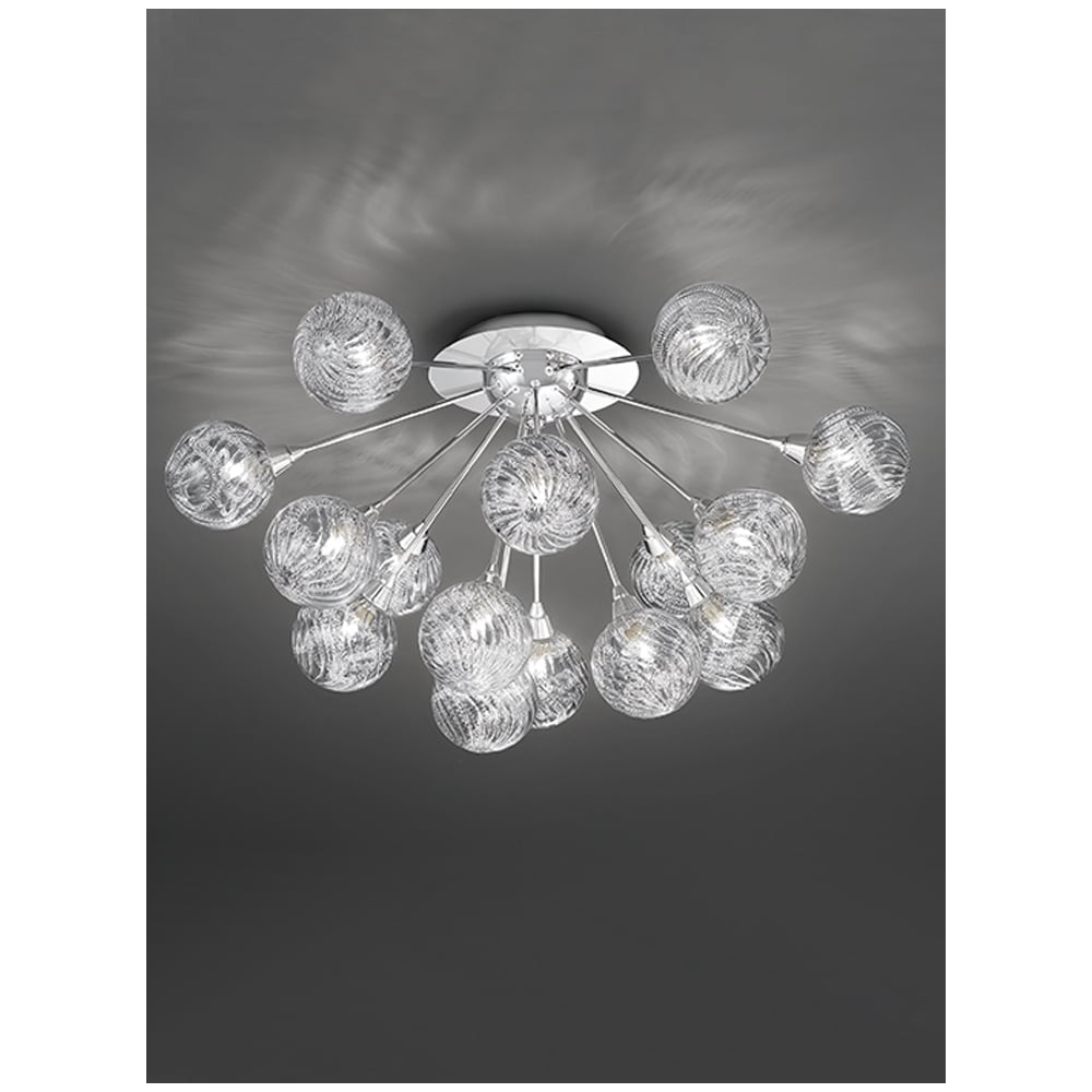 Modern 15 Light Semi Flush Ceiling Fitting In Chrome With Glass Spheres F2329/15