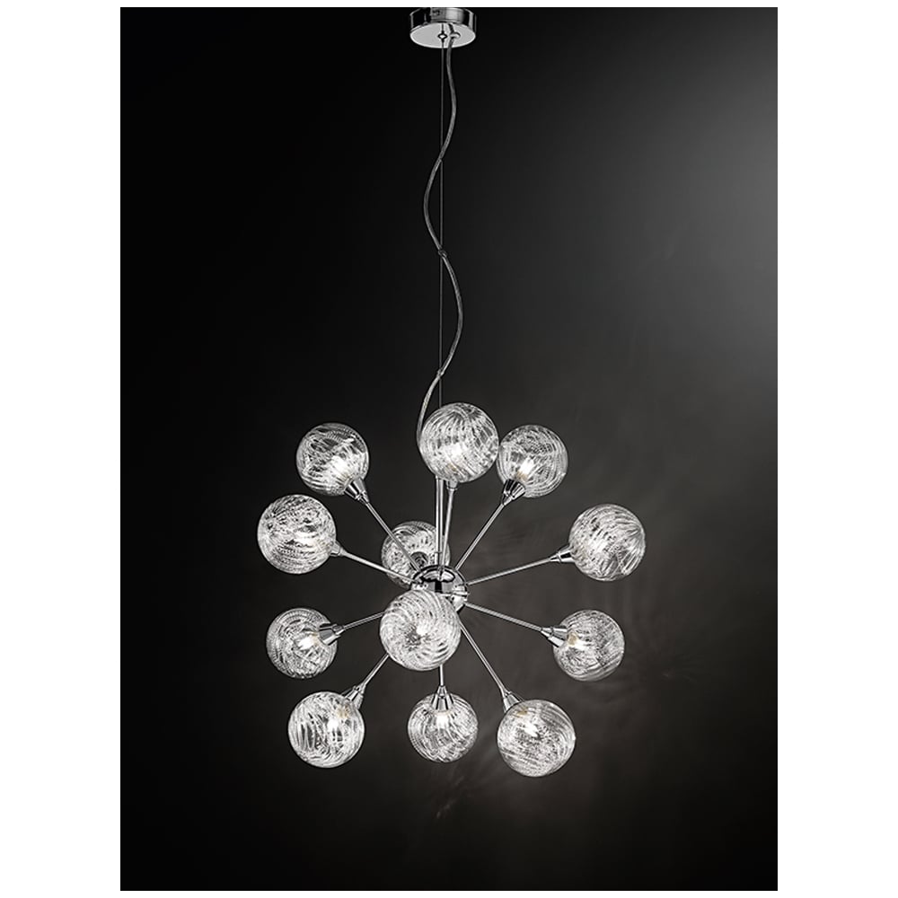 Modern 12 Light Ceiling Pendant Fitting In Chrome With Glass Spheres F2329/12