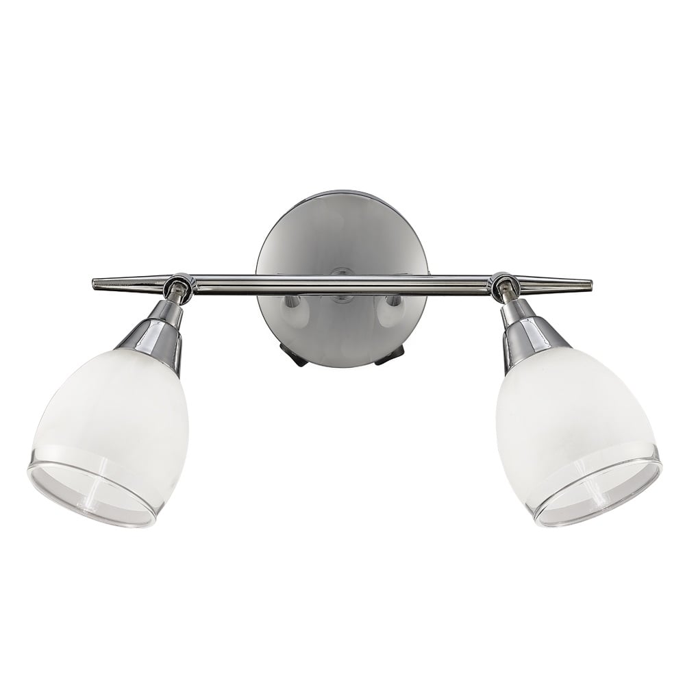 2 Light Wall Bracket In Chrome Finish With Satin White Glass Shades SPOT8962