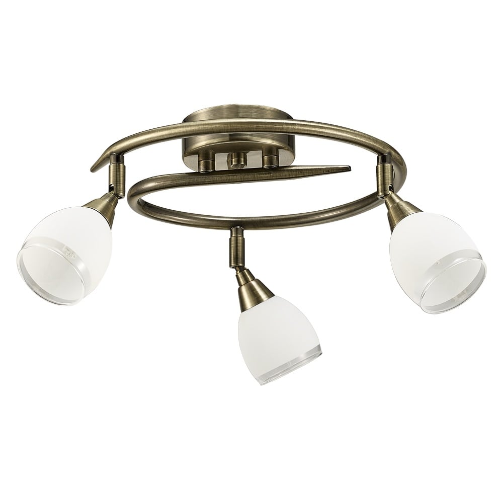 3 Light Semi Flush Ceiling Fitting In Bronze With Satin White Glass Shades SPOT8983