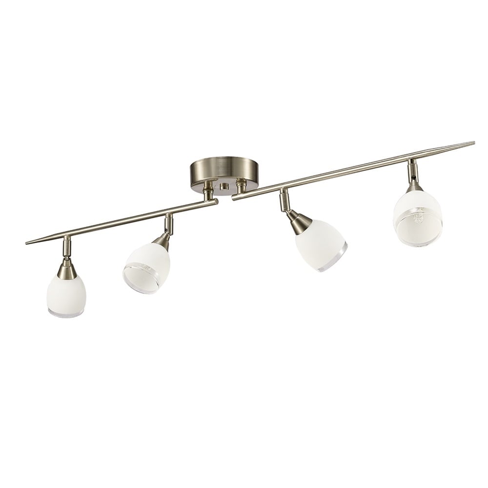 4 Light Ceiling Bar Fitting In Satin Nickel With Satin White Glass Shades SP8974