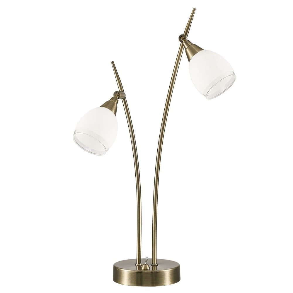 2 Light Table Lamp In Bronze With Satin White Glass Shades