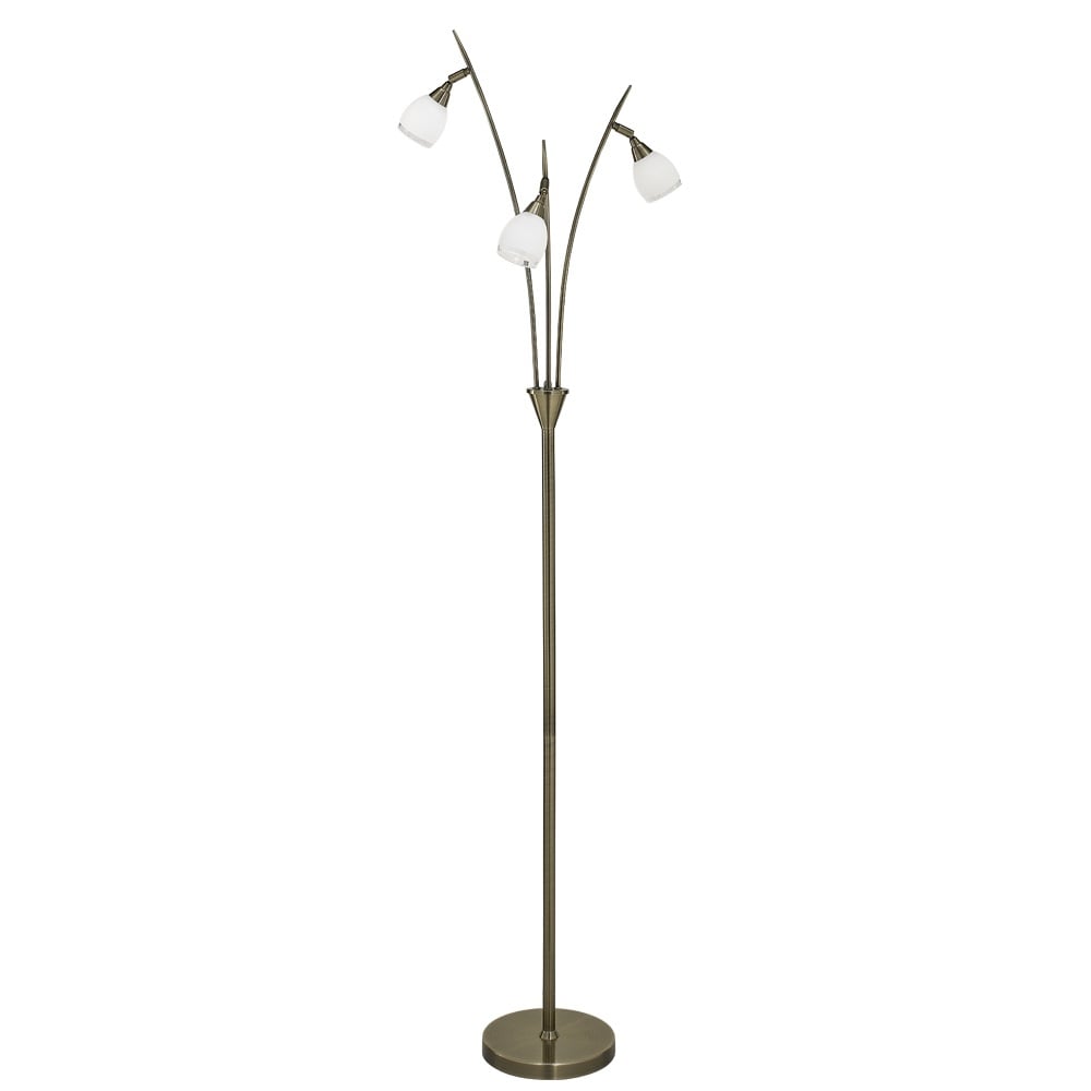 3 Light Foor Lamp In Bronze With Satin White Glass Shades S221