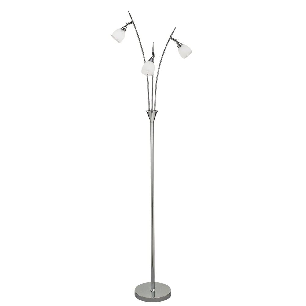 3 Light Foor Lamp In Chrome With Satin White Glass Shades