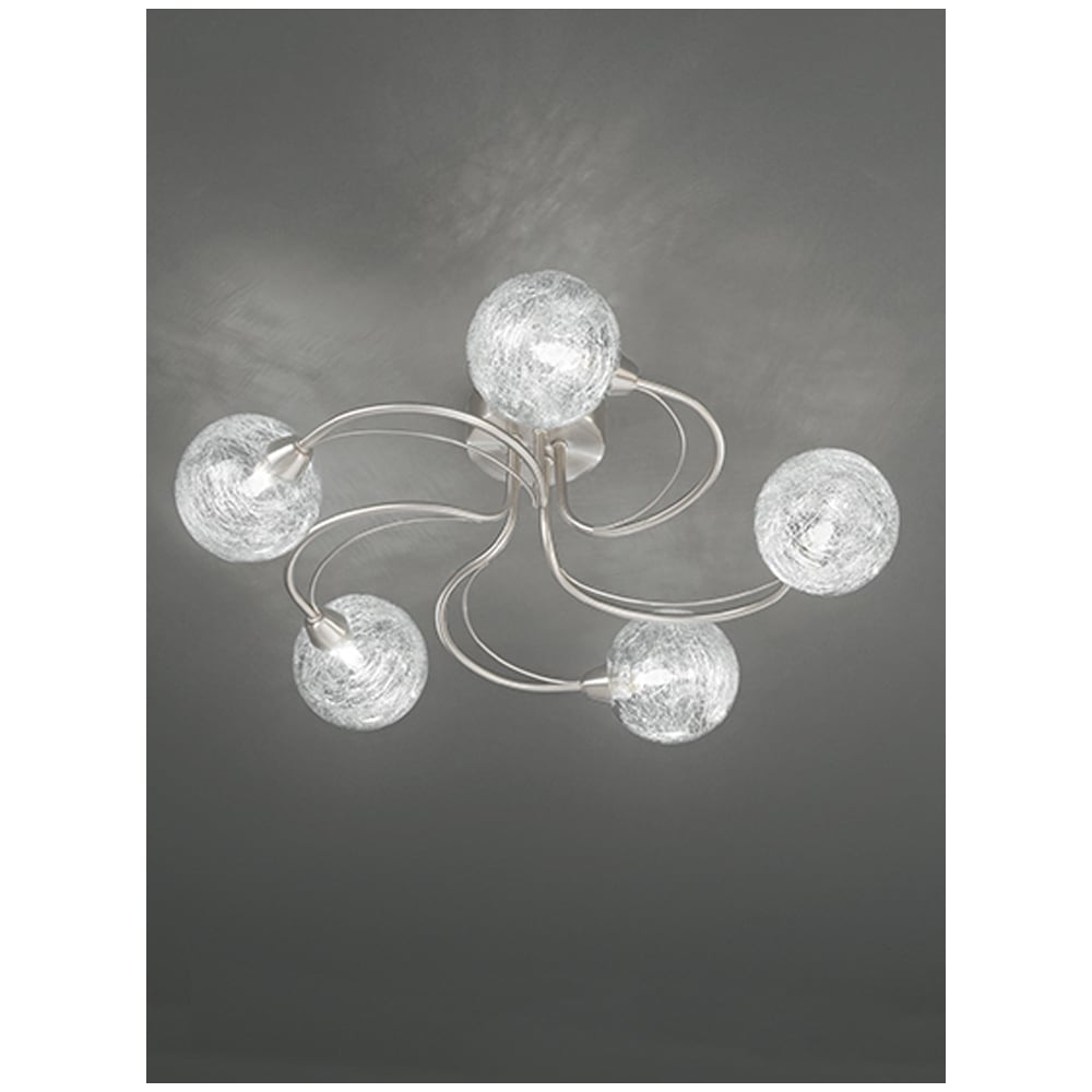 5 Light Semi Flush Ceiling Fitting In Satin Nickel Finish With Glass Shades F2327/5