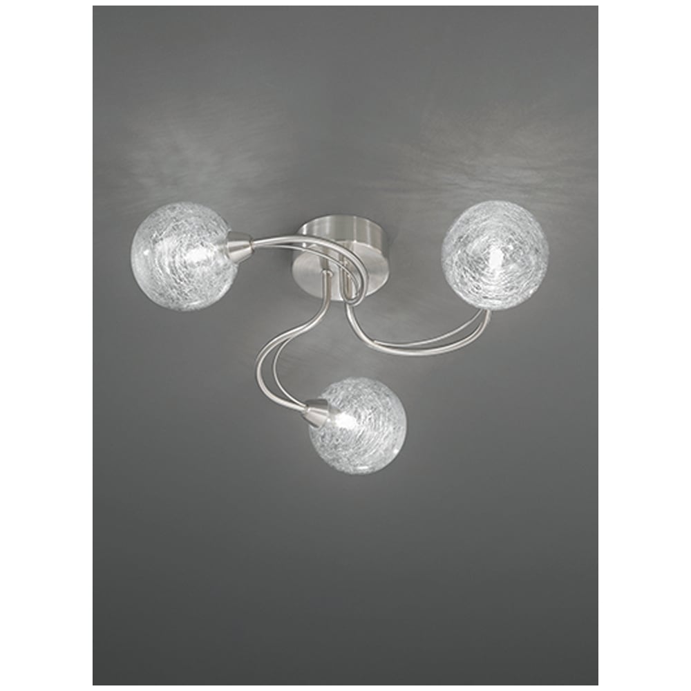 3 Light Semi Flush Ceiling Fitting In Satin Nickel Finish With Glass Shades F2327/3