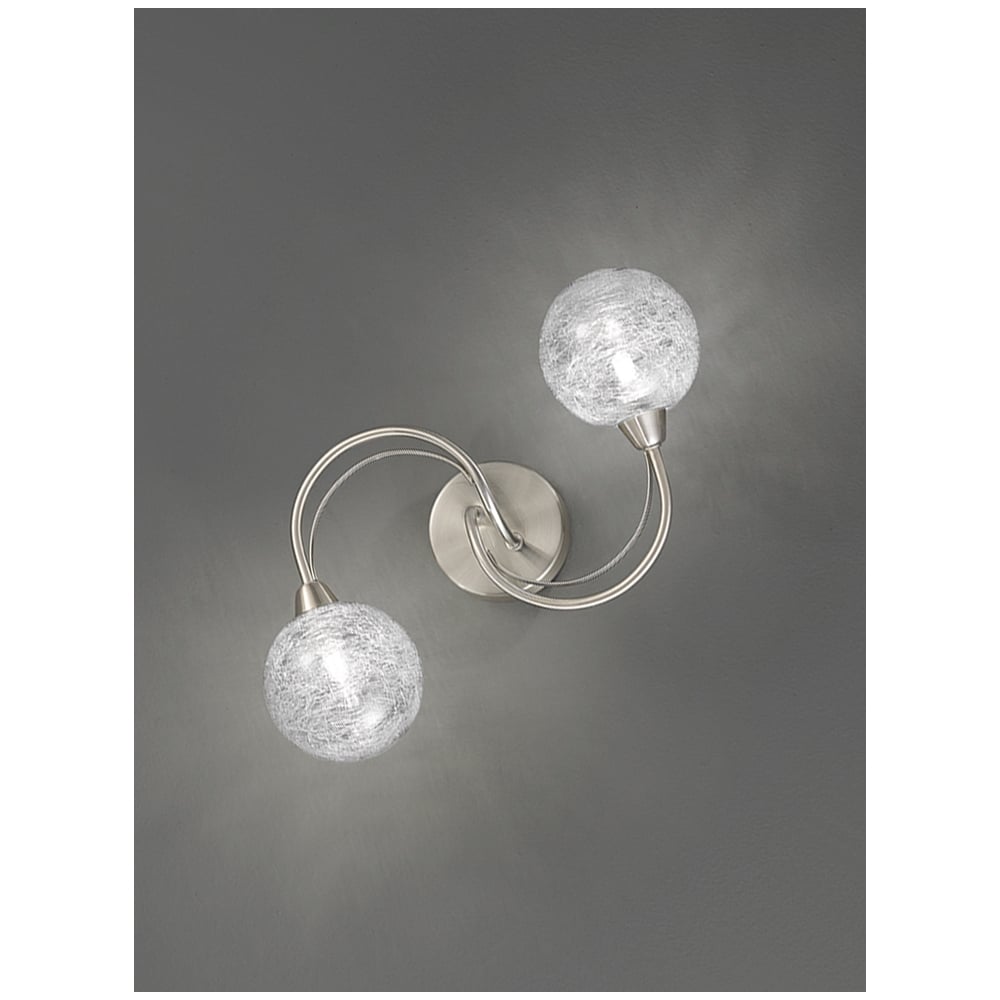 2 Light Fitting In Satin Nickel Finish With Glass Shades F2327/2