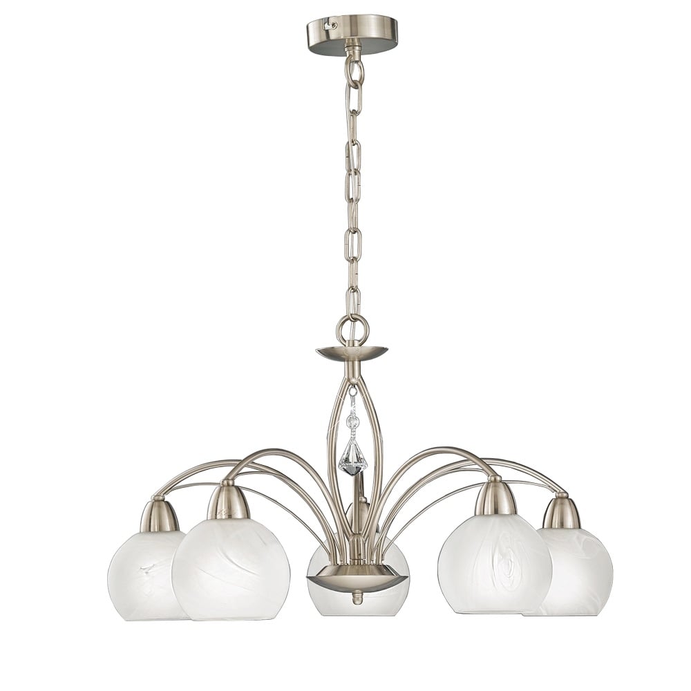 5 Light Ceiling Pendant Light In Satin Nickel Finish With Glass Shades F2277/5