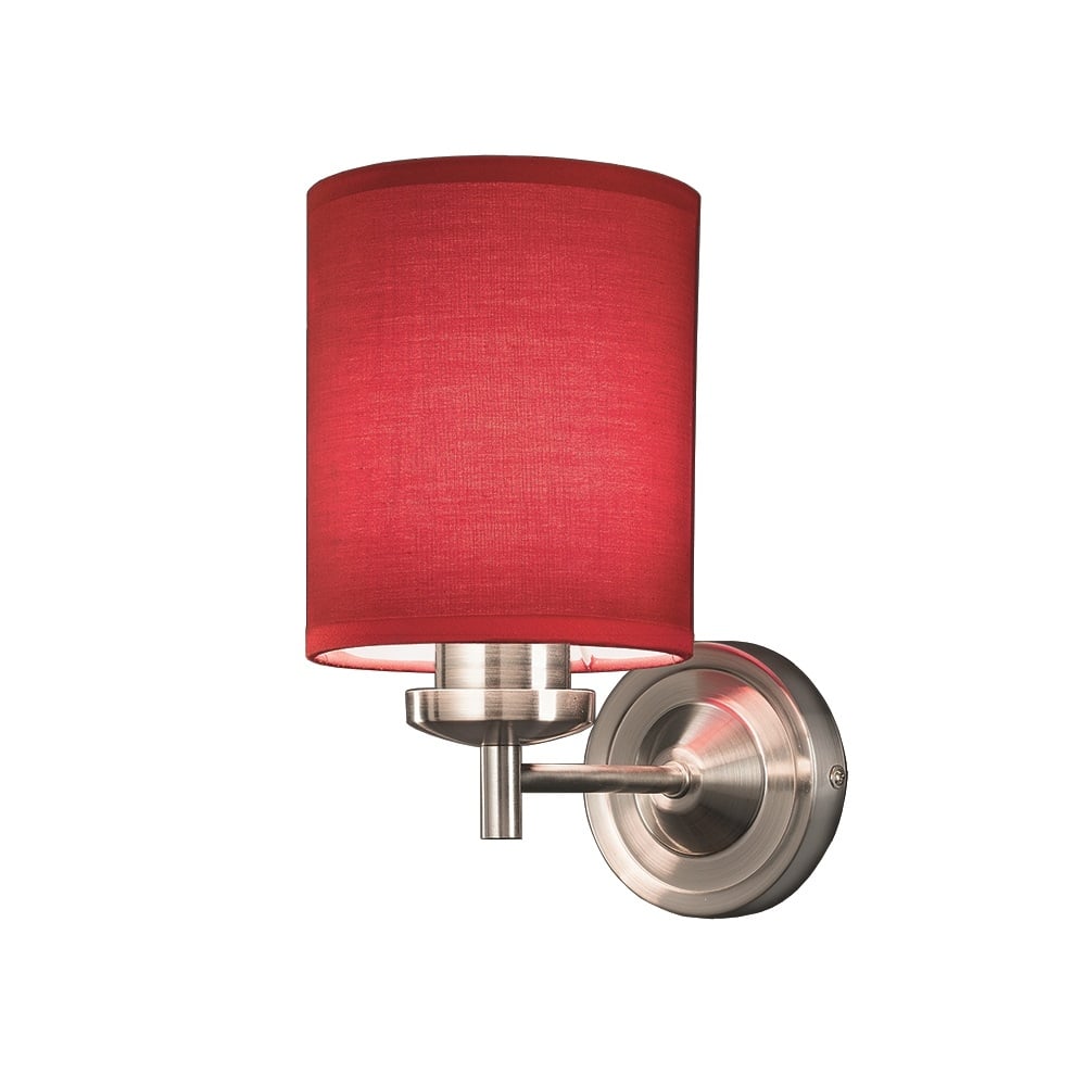 1 Light Wall Bracket In Satin Nickel With Red Shade F2315/1/1156