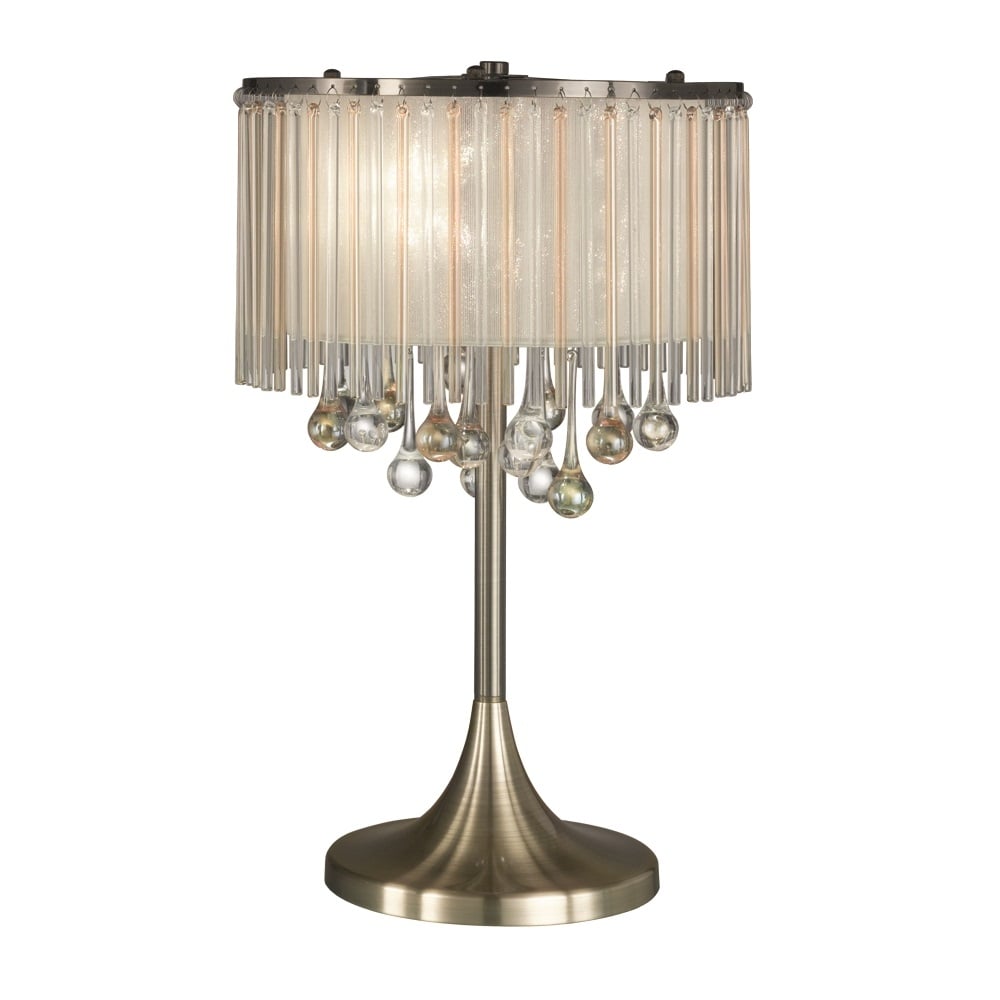 Stunning 3 Light Table Lamp In Bronze With Crystal Drops T986