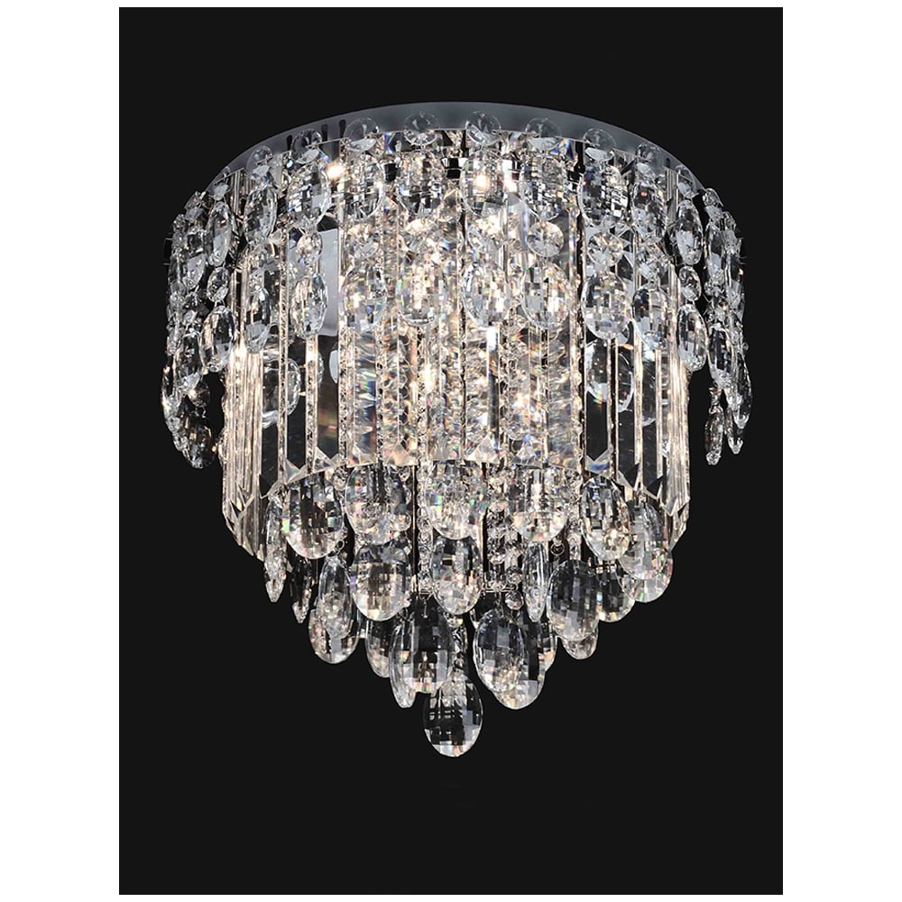 9 Light Crystal Ceiling Flush Fitting In Chrome Finish F2318/9