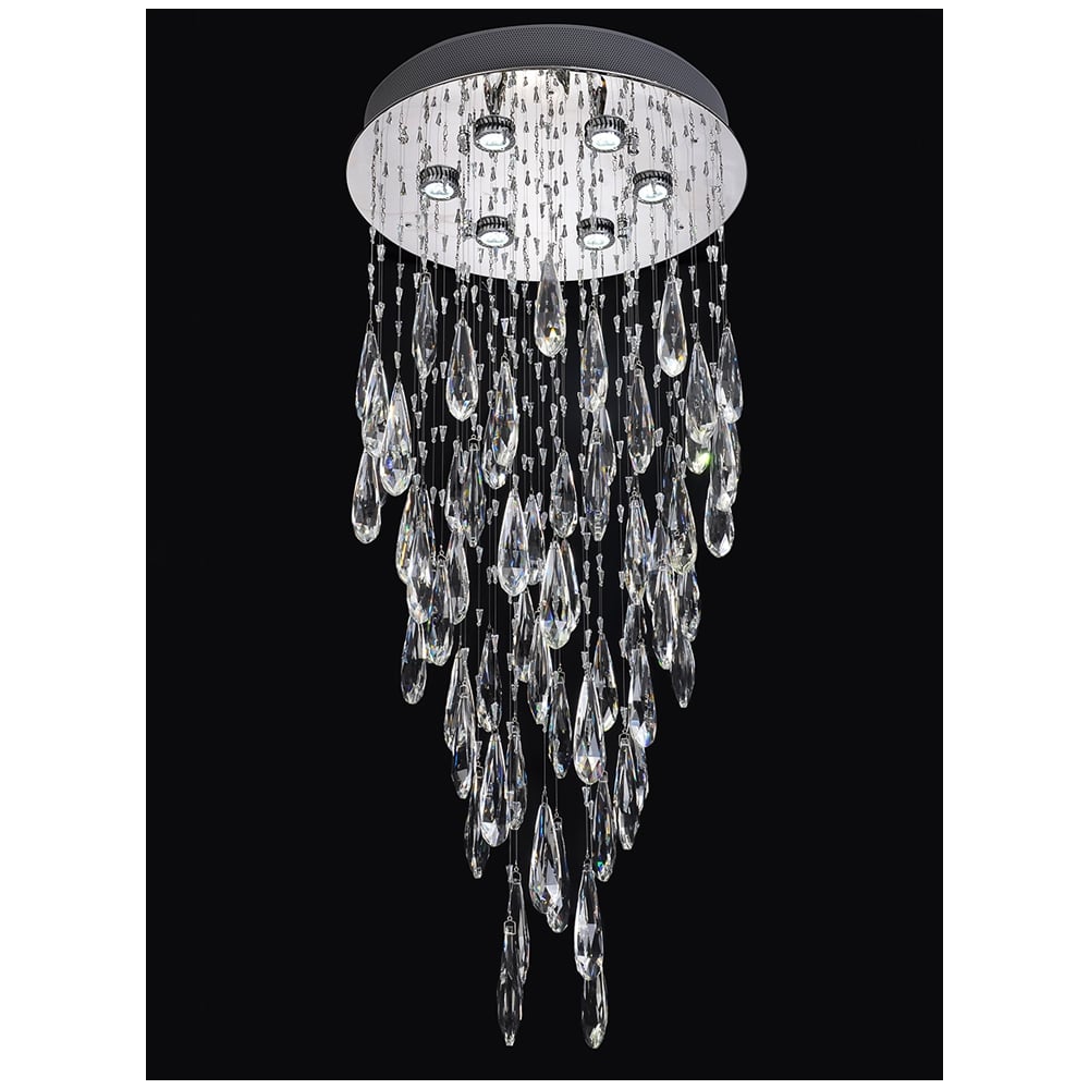Glint 6 Light LED Crystal Ceiling Plate Fitting In Chrome Finish F2320/6