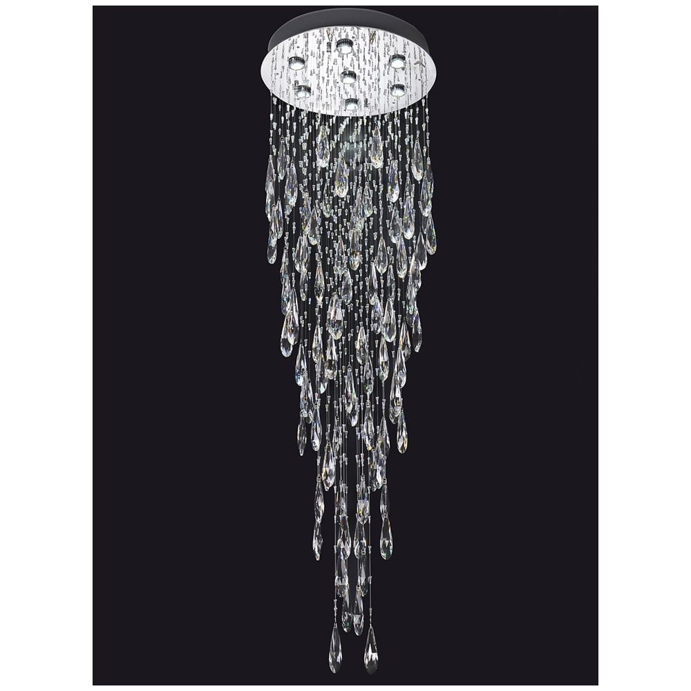 Glint 7 Light LED Crystal Ceiling Plate Fitting In Chrome Finish F2320/7