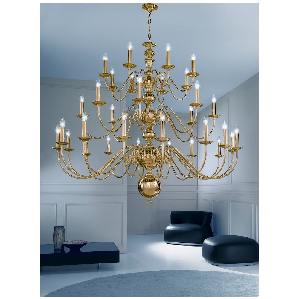Delft 32 Light Large Polished Brass Chandelier - CO41732PB