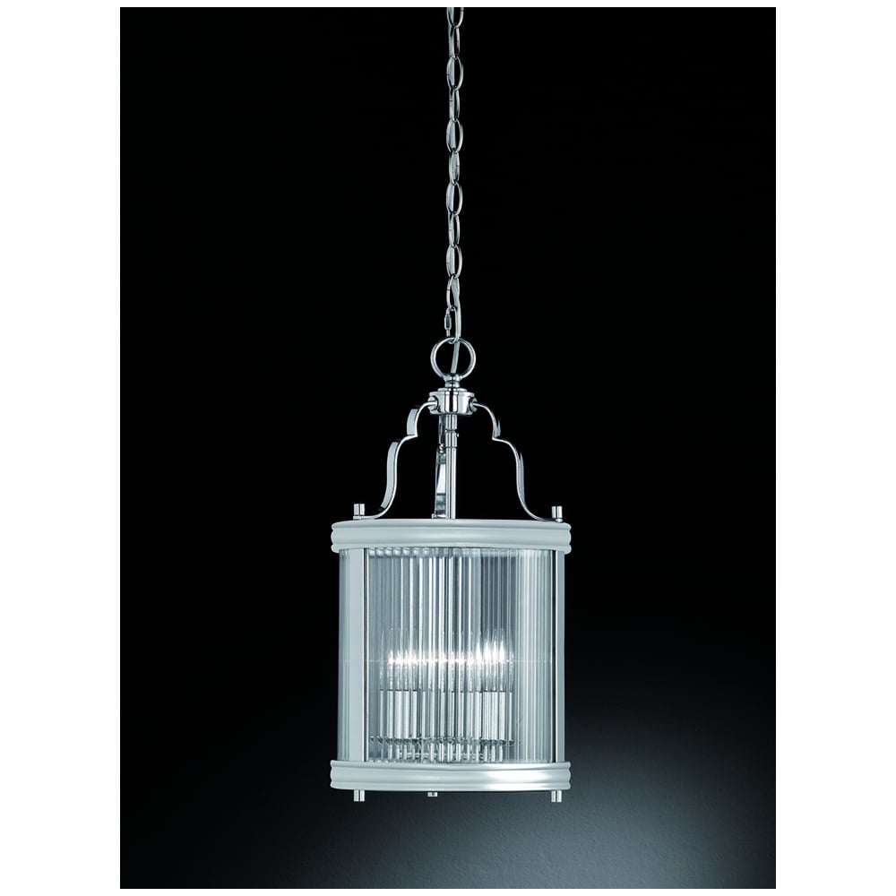 Ceiling Pendant Fitting In Chrome Finish With Clear Ribbed Glass