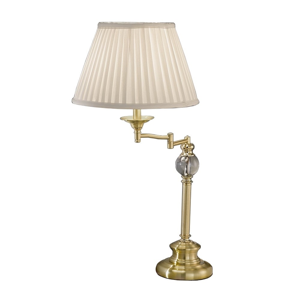 Swing-Arm Table Lamp In Satin Brass Finish With Cream Pleated Shade