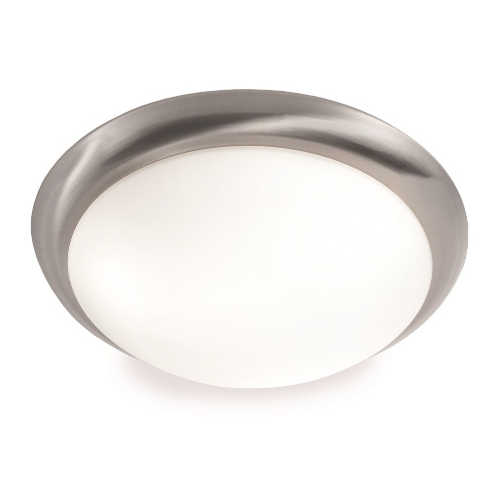 Large Flush Ceiling Light In Satin Nickel Finish With Matt White Glass CF5742