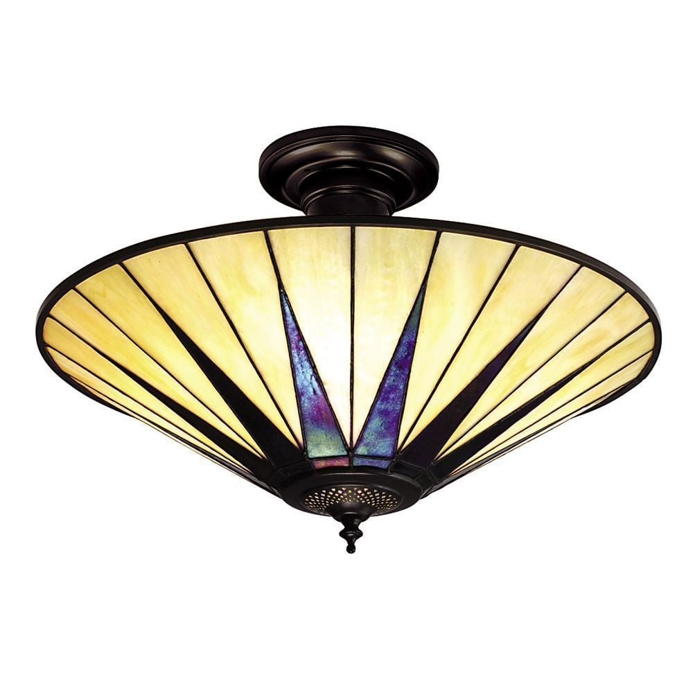 Dark Star Tiffany Pearly Cream Glass Large Semi Flush Ceiling Light 64043
