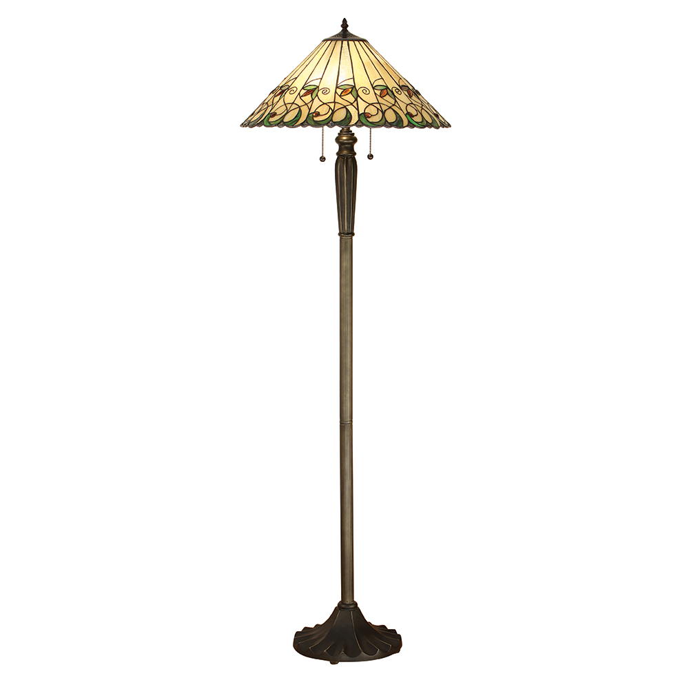 Jamelia Classic Tiffany 2 Light Floor Lamp With Amber Glass Beads 64192