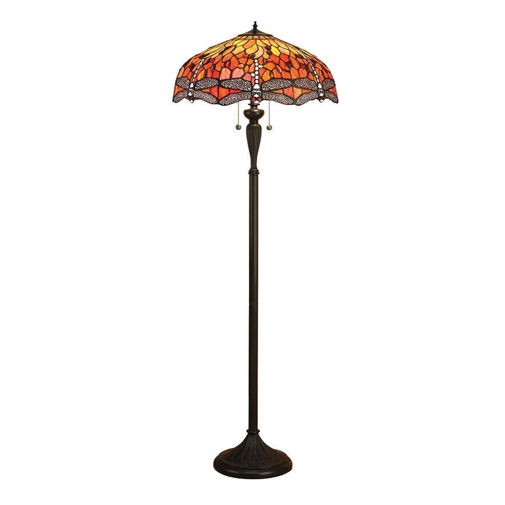 Dragonfly Tiffany Floor Lamp With Flame Coloured Shade 64070