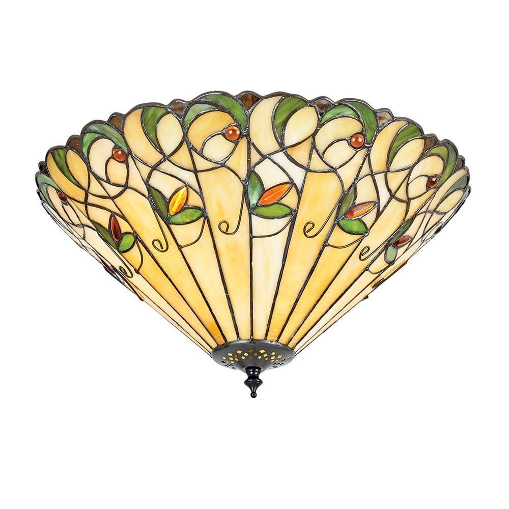 Jamelia Tiffany Large Flush Ceiling Light With Amber Glass Beads 70706