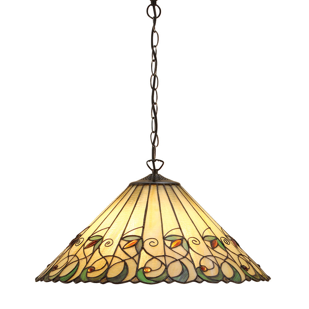 Jamelia Tiffany Large Ceiling Pendant Light With Amber Glass Beads 64194