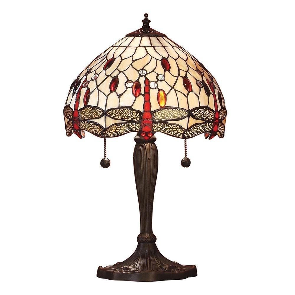 Dragonfly Tiffany Table Lamp With Beige Coloured Shade 64086