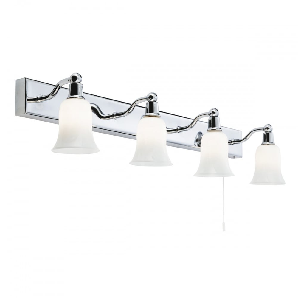 Bathroom Wall Bar Light In Polished Chrome With White Glass Shades 2934-4CC-LED