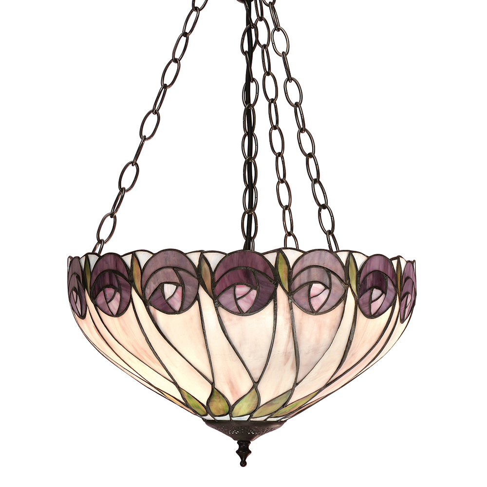 Hutchinson Tiffany Medium Inverted Ceiling Pendant With Rose Design 64175