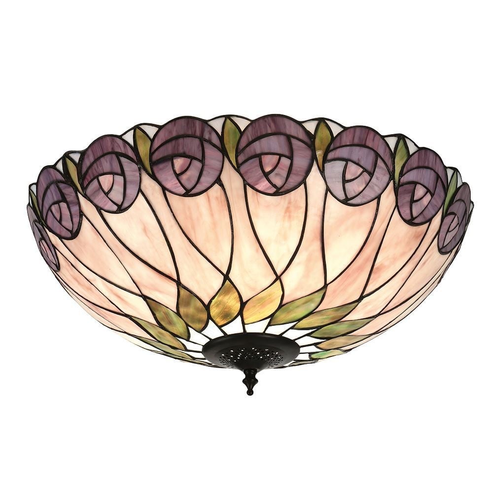 Hutchinson Tiffany Flush Ceiling Light With Rose Design 64173
